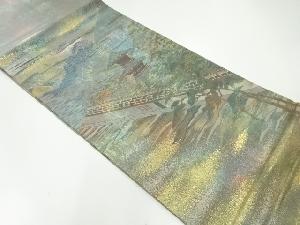 アンティーク　寺院風景模様織出し袋帯（材料）